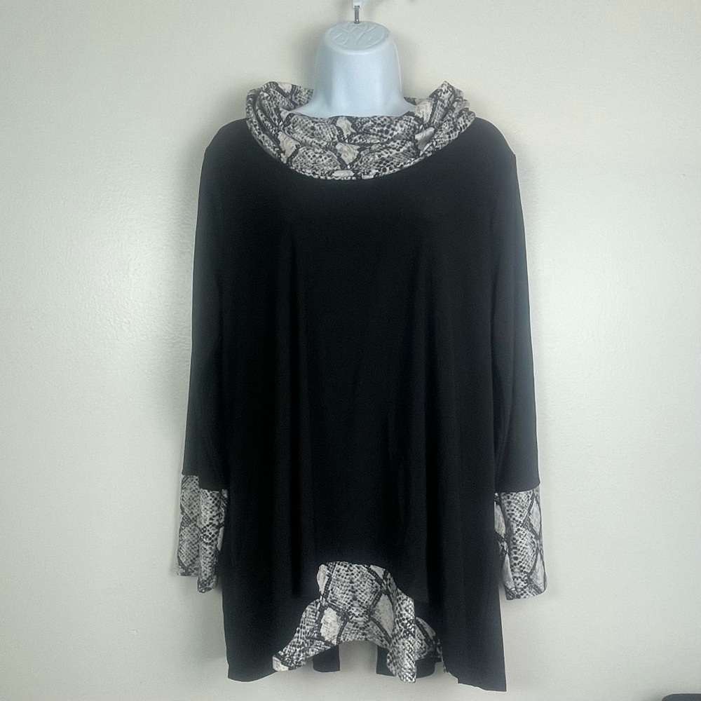 Black Tunic with Snake Skin Cowl Neck